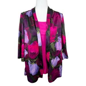 Improved Living Blouse Women Large Pink Floral Print Built In Tank Casual Top